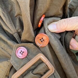 Nordstrom unisex Trench metallic vintage **XL olive green 90s Y2K crinkle belted